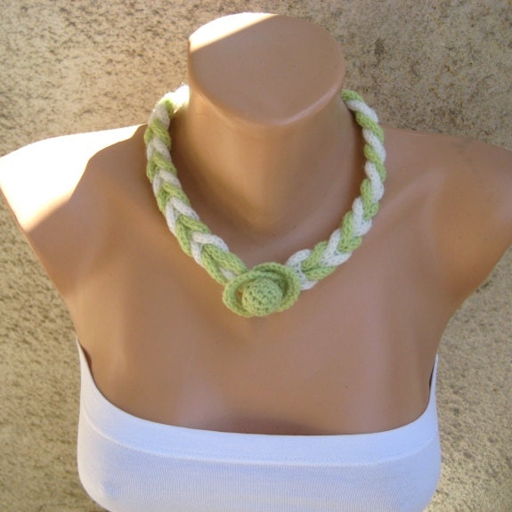Neon Braided Necklace Knit Jewelry Textile White / Lime Rope Simple Trendy Accessory Women Gift idea Eco friendly Beach fashion by Dimana