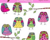 INSTANT DOWNLOAD bright owls digital clipart