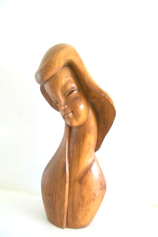 Vintage Hand Carved Bust of a Woman, Mid-Century