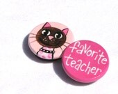 FAVORITE TEACHER CAT hand painted magnet set