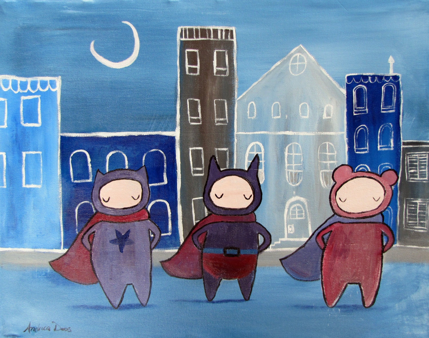 Kids Wall Art, Superhero Painting, Whimsical Childrens Decor,