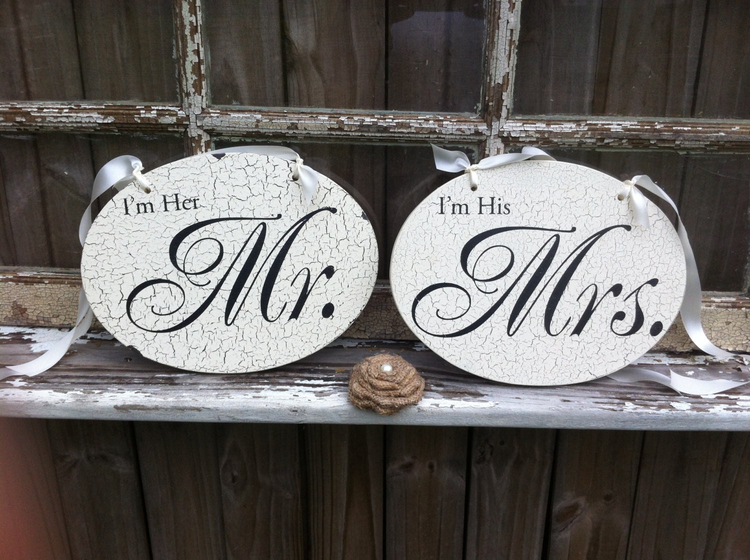 I'm Her MR and I'm His MRS 12 x 9 Chair Signs WEDDING Signs Hand Painted Mr / Mrs. Signs