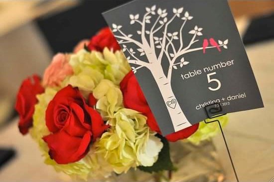 Custom Love Bird Tree Wedding Table Cards - 5x7 size - set of 15 (single sided)