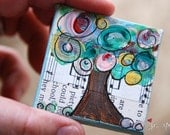 Mini Painting: "Whimsical Tree 4" 2x2, original painting, acrylic painting, mini original, tree painting, mixed media original, green