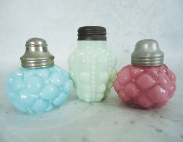 Milk Glass Salt and Pepper Shaker Trio - Three Antique Glass Salt Shakers