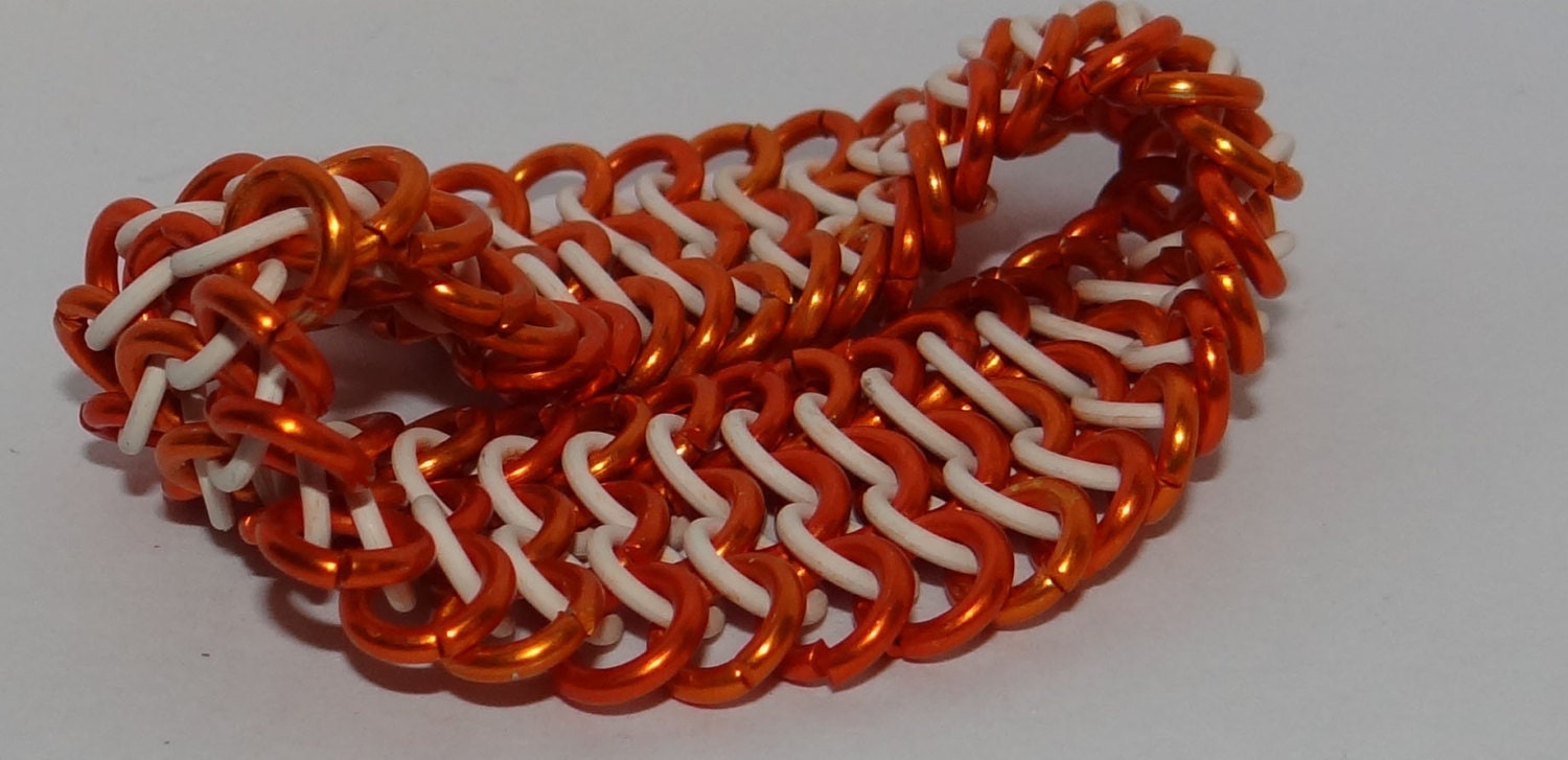 Orange and White Punk stretch chain mail bracelet