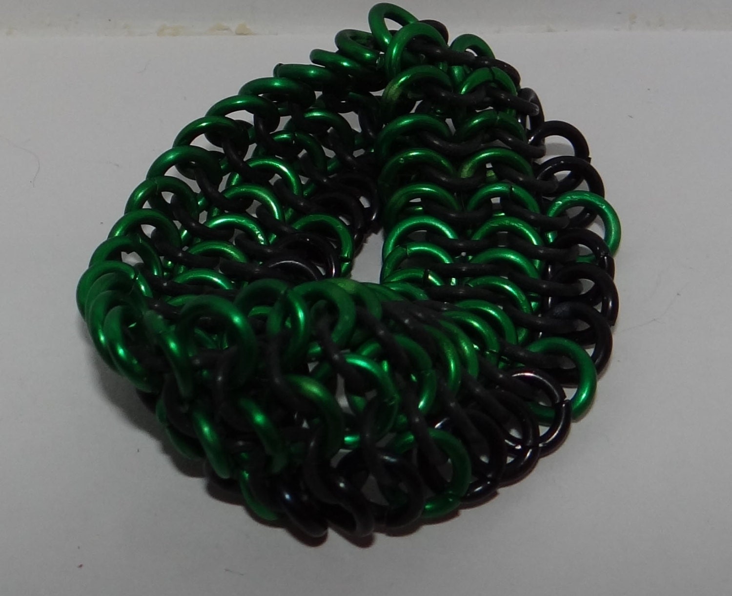 Green and Black Punk stretch chain mail bracelet
