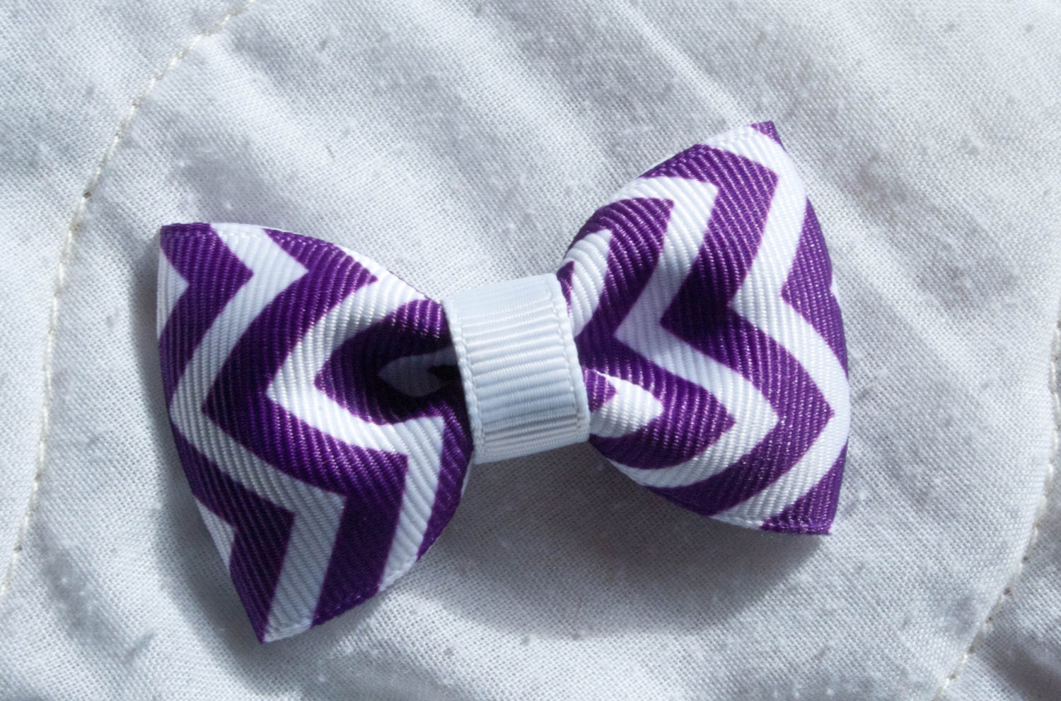 Purple and White Chevron Stripes Bow Tie Hair Bow