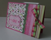Floral Stripes Fuchsia and Green Handmade Greeting Card - She Pretty Woman