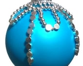 Teal Round Christmas Ornament - 8" Round - Metal Beadwork on Bright Blue Ornament