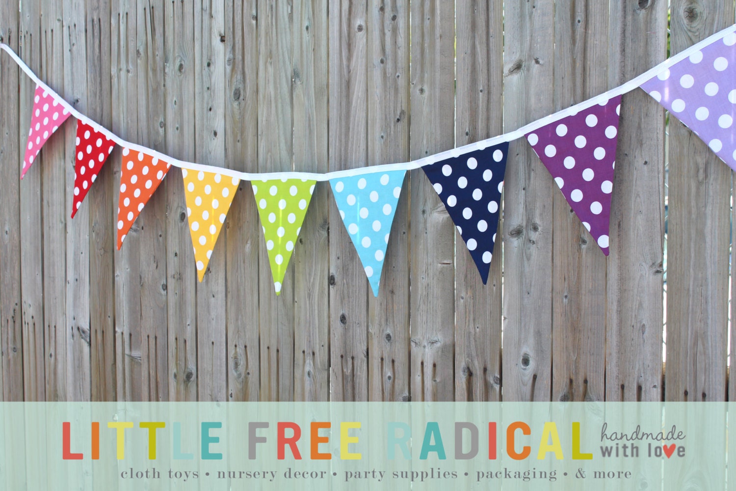 Rainbow Polkadot Fabric Pennant Bunting Banner - great for birthday party decor, nursery, playroom, photo prop