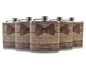 Burlap Bow Ties on Faux Barn Siding Flasks for Groomsmen Best Man Ushers Wedding Favors