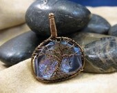Tree of Life wire wrapped pendant with titanium coated geode Drusy stone