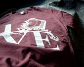LOVE Alaska T shirt. Warm Gray on Maroon. Brianna Reagan Original design.