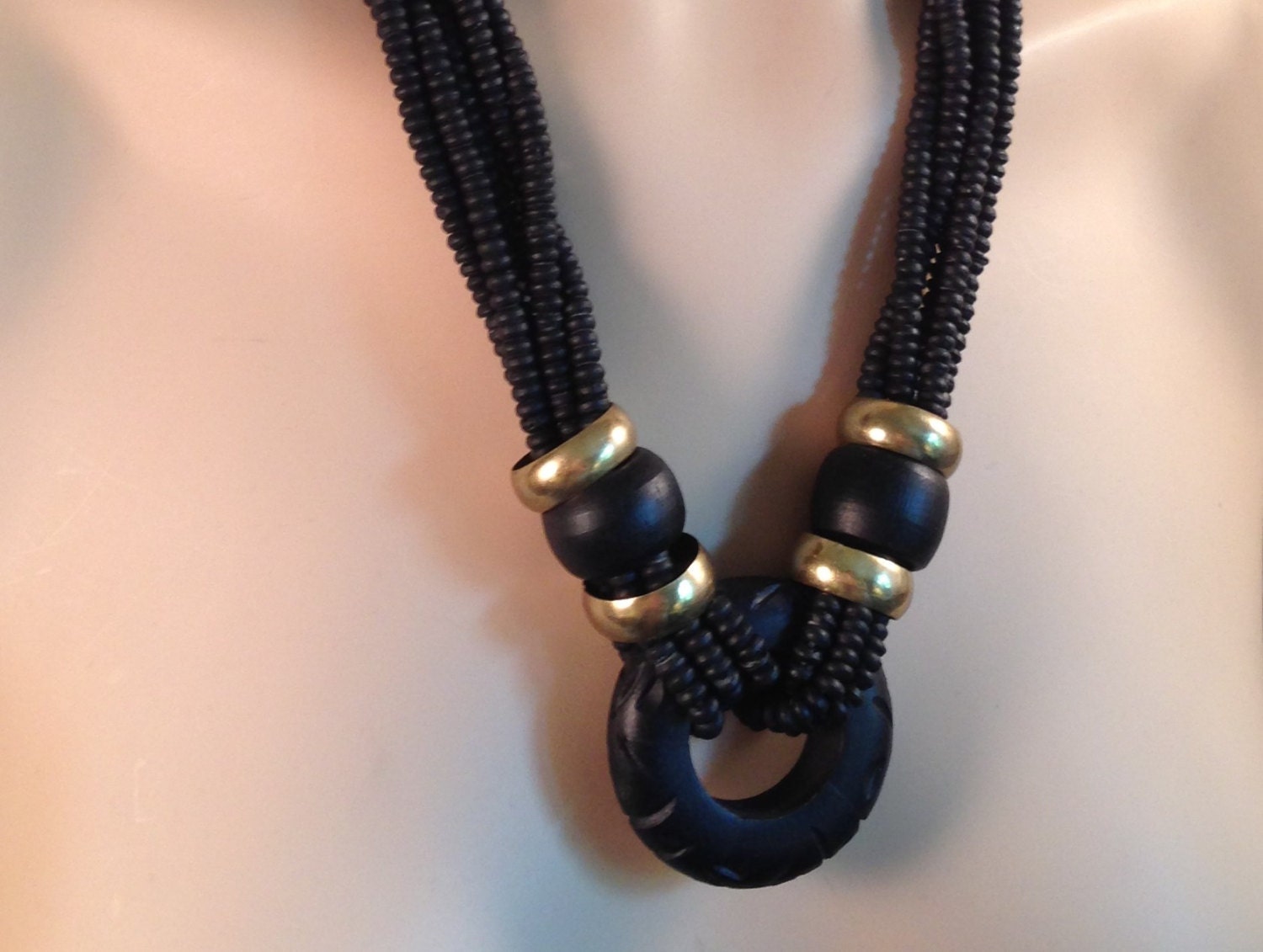Vintage Black and Brass Statement Necklace
