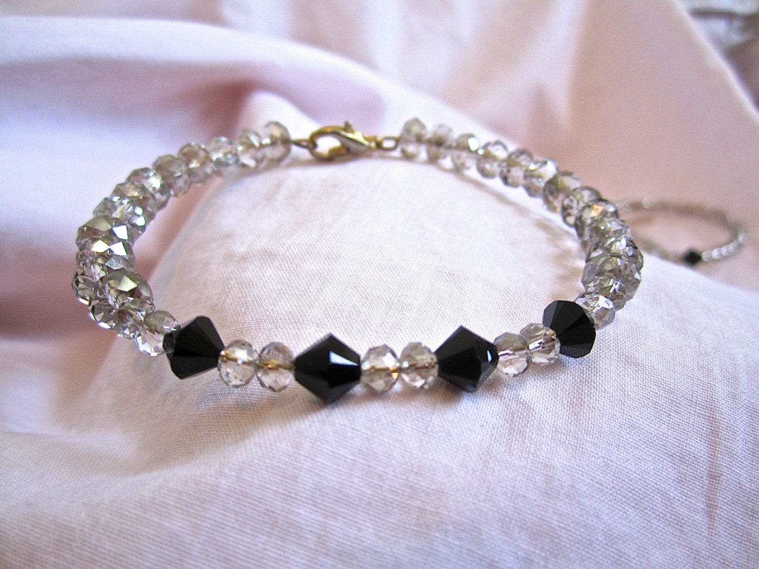 Gray and Swarovski Black Crystal Gold Bangle