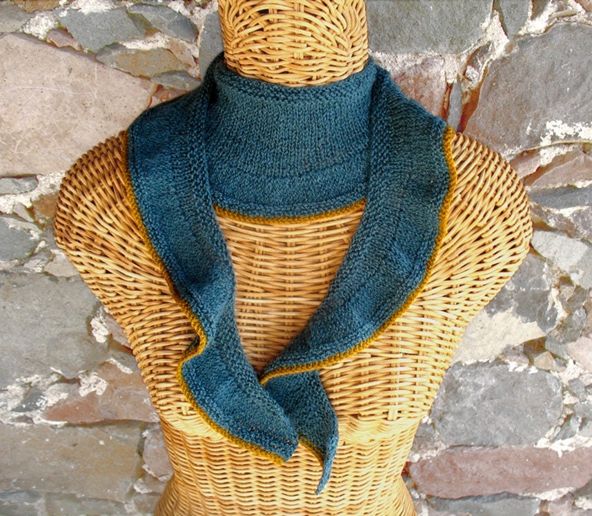 Skinny Scarf Scarflette in Teal with Gold Trim