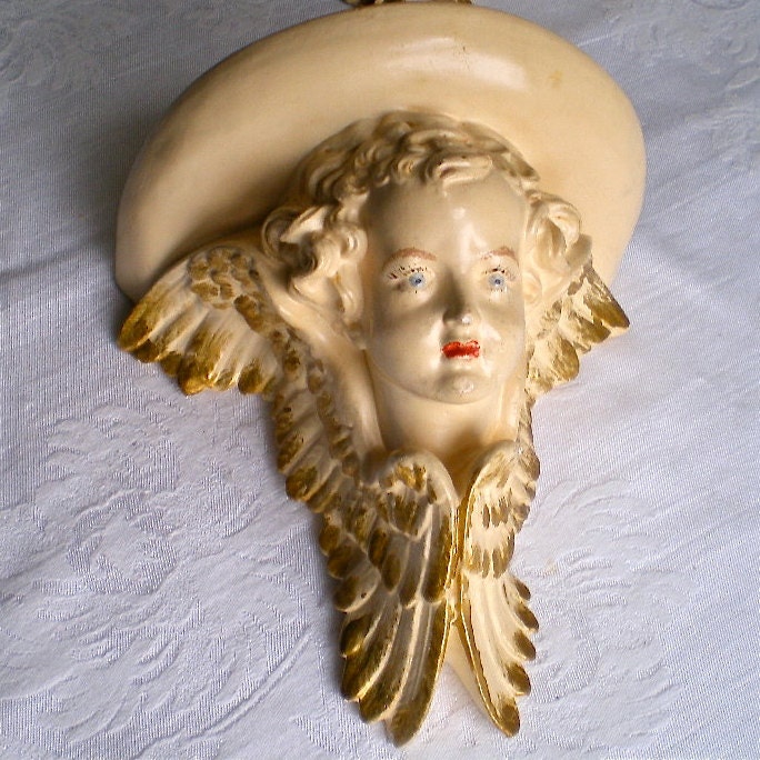Angel, Shabby Chic, Vintage, Chalkware, Estate Find, Bit Chippy, Cherub, Vintage, Hand Painted, 1945, One Angel