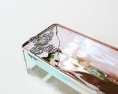 Stained Glass Jewelry Box Soft Pink 3x6 Box w/ large Silver Filigree Butterfly Graduation Gift Wedding Anniversary Handmade OOAK