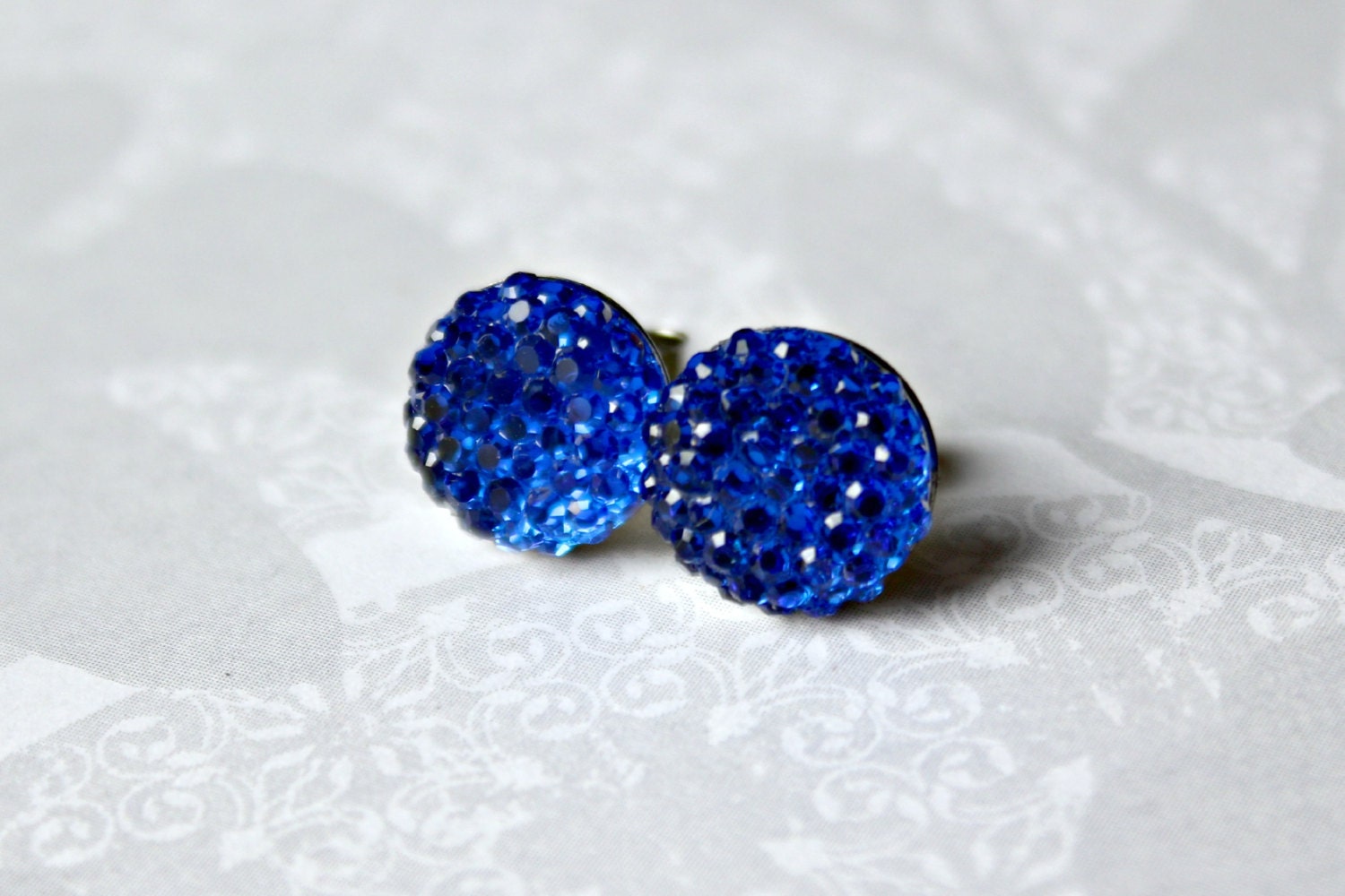 Titanium Post Earrings, Blue Sparkle Pave Rhinestone, Hypoallergenic