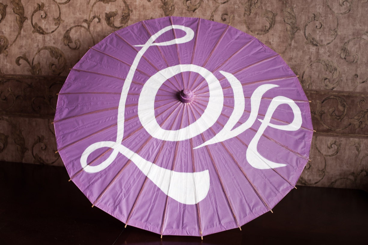 Large Purple Parasol or Umbrella for Weddings with Love- READY TO SHIP