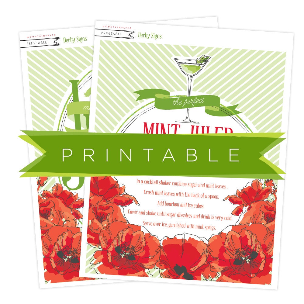 Derby Mint Julep Bar Signs Printable in Red