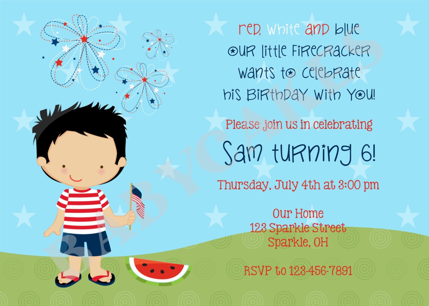 4th of july birthday invitation - choose your boy - DIY Print Your Own