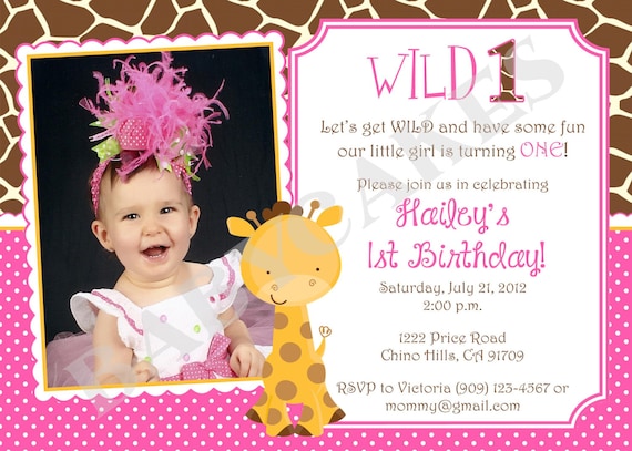 Girl Giraffe Birthday Invitation - DIY Print Your Own - Matching Party Printables available