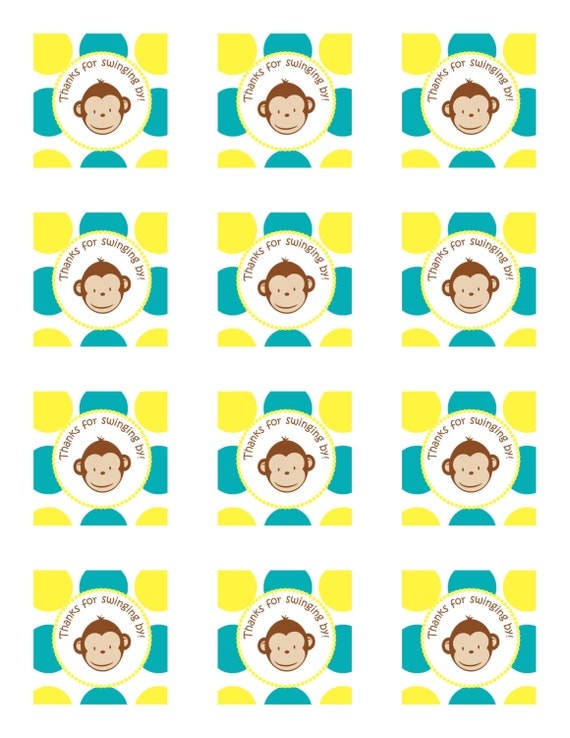 Instand Download Mod Monkey Party Favor Tags - DIY Print Your Own