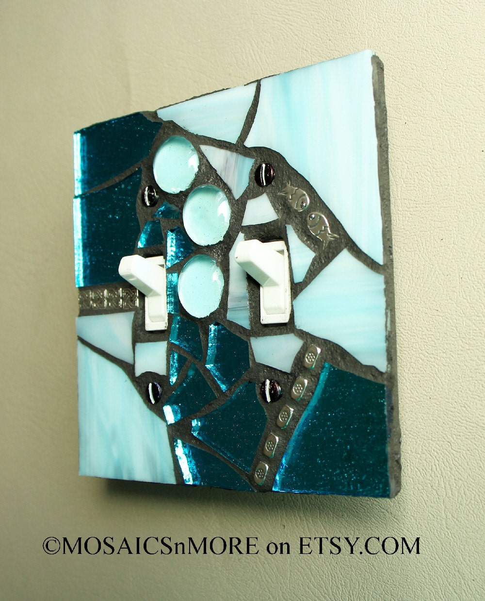 Blue Ice - HANDMADE Double  Mosaic Light Switch Cover Wall Plate