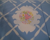 1950's Printed Tablecloth-Blue Ribbons and Flowers