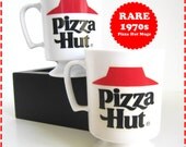 1970s Rare Vintage Set of Two PIZZA HUT MUGS // Coffee Cups // Collectible Advertising Promotional Mugs in Red, Black and White