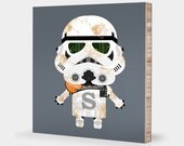 S for Sandtrooper : ABC Block Bamboo Wall Art Series // Alphabet Kids Wall Art Nursery Room Decor Star Wars Sci-fi 4 x 4