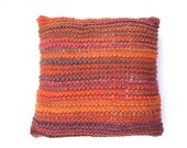 Chunky Orange Cushion Throw pillow Autumn colours , recycled and hand knitting combined. OOAK