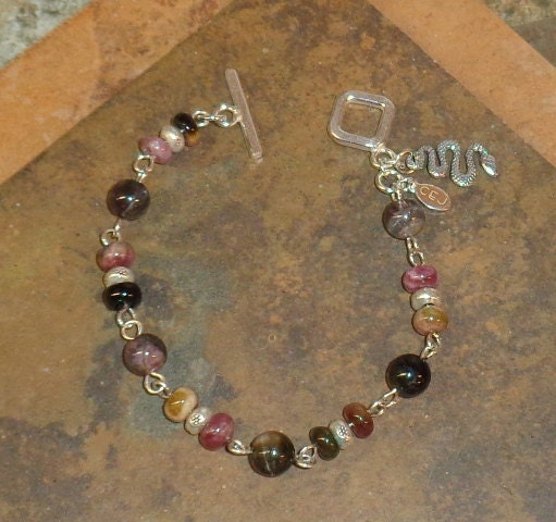 Tourmaline & Silver Snake Charm Bracelet