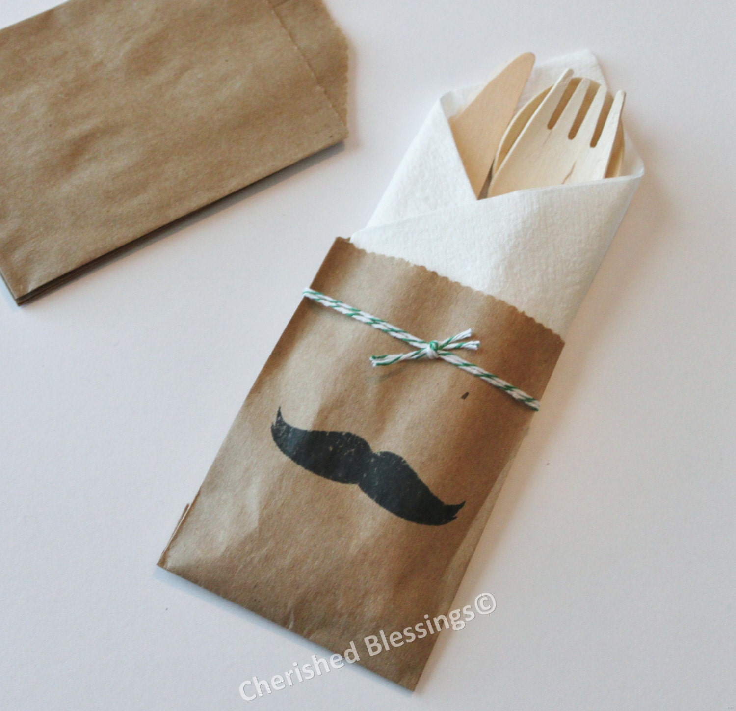 Table Settings Wedding 10 Mustache Flatware Bags Wooden Utensils Cutlery Rustic Birthday Party Baby Bridal Shower Favors Paper Goods Il_170x135