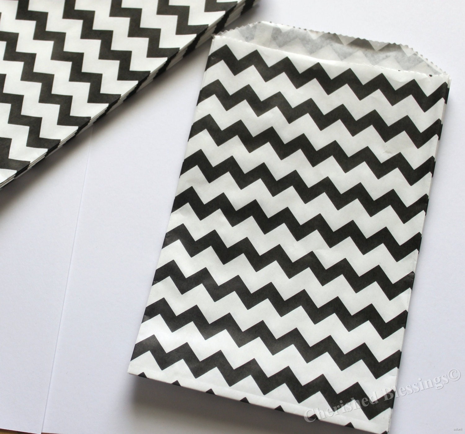 Wedding Favor Bags 20 Black Chevron Candy Buffet Nautical Birthday Party Baby Shower Carnival Popcorn Paper Goods Treat w/ straw flags Il_570xn