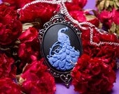 Peacock Cameo Necklace - Violet Blue - Fantasy Jewelry