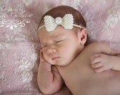Baby headband, newborn headband, adult headband, child headband and photography prop The ELEGANT all pearl bow exclusive sprinkle headband