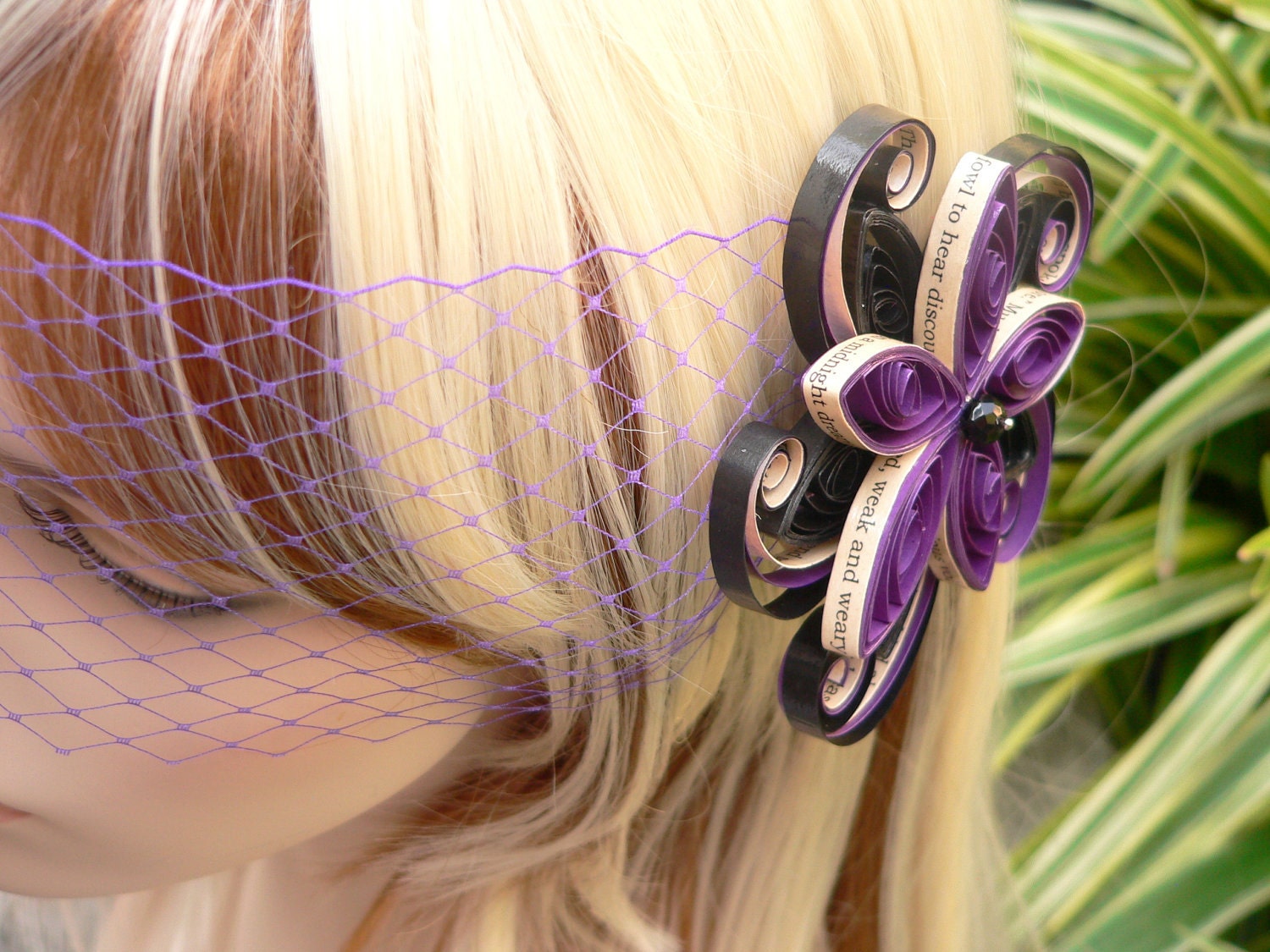 Edgar Allan Poe Raven Gothic Wedding Hair Clip, Purple Hair Accessories