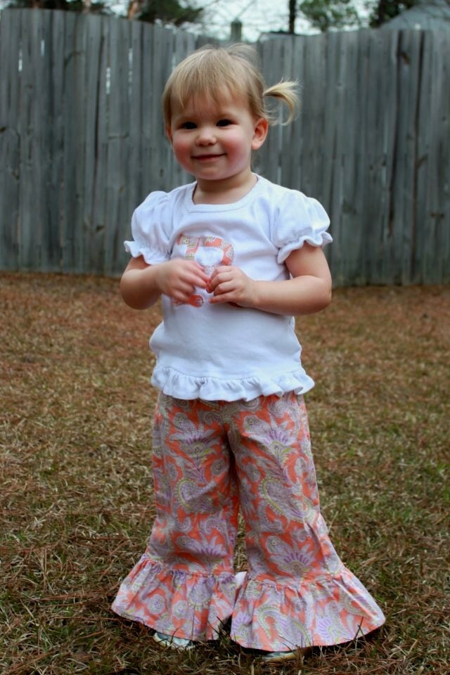 Girls Ruffle Pants/capri & tee/onesie Gypsy Caravan Amy Butler fabric by custom made by Baby Harrill