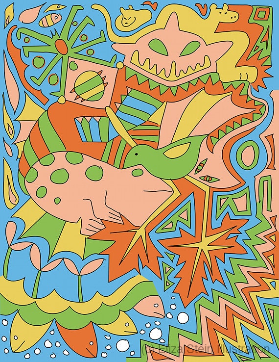 Abstract Animals Art Print, Poster, Childrens, Nursery, Colorful, Wall Art, Decor