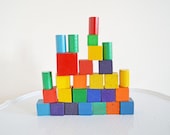 28 Vintage Wood Blocks Decor Rainbow Primary Color Building Blocks Office Decor Wooden Toys Red Yellow Blue Green Cubicle Decor