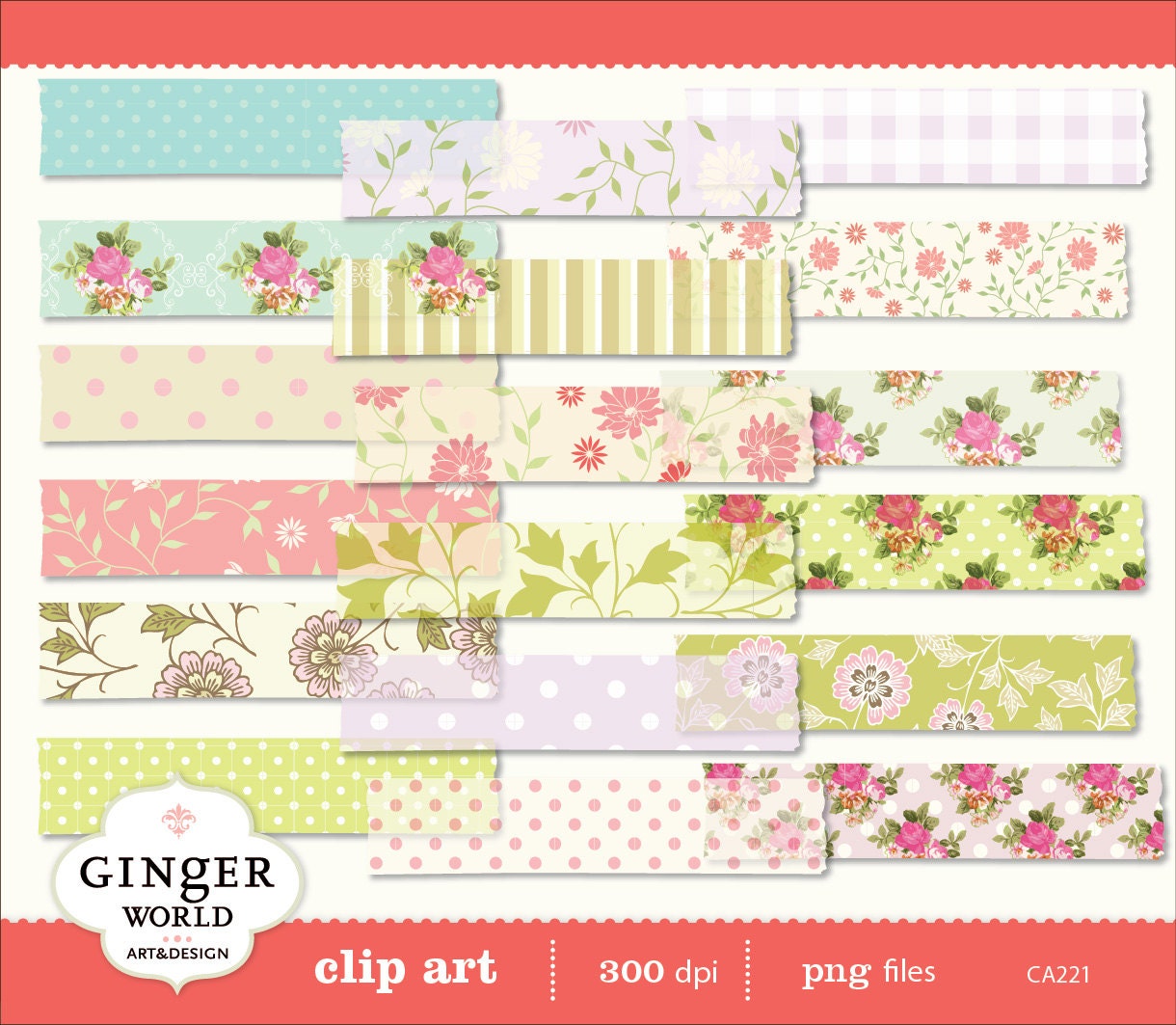 Vintage flower Digital Washi Tape Clipart clip art for scrapbooking photography - personal commercial use (CA221)
