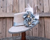 Silver and grey long fur  ladies dress Top hat