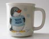 Vintage 1980 Hallmark Shirt Tales Cute Baby Penguin Snow Mug of Luv Ceramic Coffee Cup