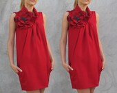 Maternity Woman Specialty Sizes Maternity cotton jersey red dress-tunic with a large red, handmade flower