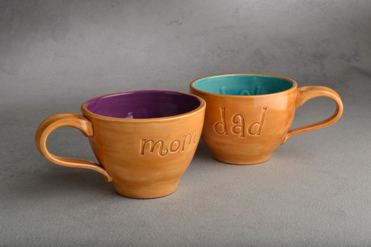 Mom & Dad Coffee Mugs Ready To Ship Coffee Tea Cocoa Mugs by Symmetrical Pottery