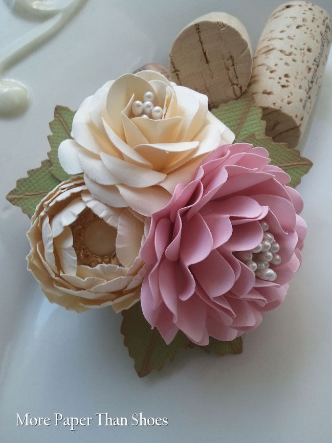 Handmade Paper Flowers - Corsage - Ivory - Pink - Weddings - Bridal Shower - Baby Shower - Customized Colors - Made To Order Il_170x135