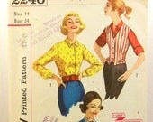 Vintage 1950s Blouse Pattern Size 14 Bust 34 Simplicity 2240